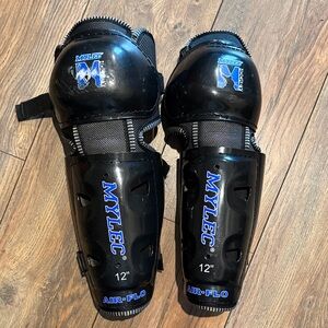 Mylec Black Air-Flo hockey Shin Guards 12 inch